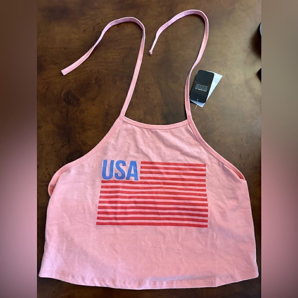 IML Women's USA Flag Patriotic Halter Top USA Cropped Top NWOT Size L XL or XXL - Picture 3 of 10